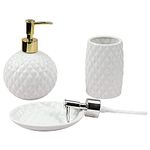 G Decor Designer 3-Piece White, 2 Metal Pumps included, Diamond Cut Ceramic Bath Accessory Set, Includes Liquid Soap or Lotion Dispenser, Toothbrush Holder or Tumbler, Soap Dish