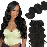 Lashey Clip in Hair Extensions, Body Wave 16 Inch 7pcs 120g #1B Natural Black Remy Human Hair Extensions Natural Thick Clip in Hair Extensions for Black Women