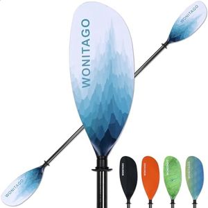WONITAGO Kayak Paddle Carbon Fiber Shaft and Reinforced Nylon Blade, Adjustable Kayaking Oars, 3 Piece, 230-250 cm/90-98 Inches, Snow Mountain White
