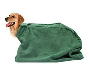 Geyecete Premium Microfiber dog towel bag Dog Drying Bag with Loop Neck Strap,dog bag towel for Large,Medium,Small Dogs-Green-L