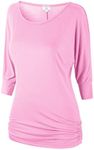 Match Women's 3/4 Sleeve Drape Top with Side Shirring(140 Light Pink,Medium)