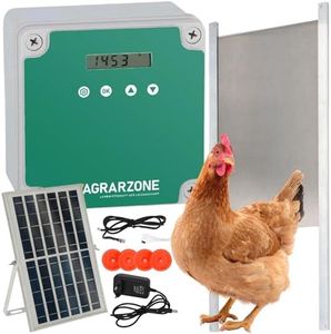 Agrarzone Automatische Hühnerklappe Solar 30 x 40 cm - Hühnertür mit Timer, Manuell, Lichtsensor - Elektrische Hühnerklappe automatisch - Hühnerklappe elektrisch für Hühnerstall