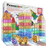 PicassoTiles 80 Pieces Magnetic Building Tiles Magnet Toys Diamond Educational Playset for STEM Sensory Gifts Kid Brain Development Stacking Blocks Construction Set