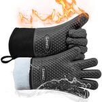 Loveuing Kitchen Oven Gloves - Silicone and Cotton Double-Layer Heat Resistant Oven Mitts/BBQ Gloves/Grill Gloves - Perfect for Baking and Grilling - 1 Pair (One Size Fits Most, Black Long)