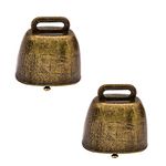 2 Pack Antique Style Metal Cow Bells, Super Loud Horse Sheep Copper Bells, Cattle Farm Animal Brass Bells, Metal Pet Bells Bronze Bell (Green Bronze)