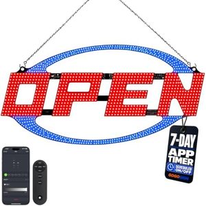 33" x 16" High-Brightness LED Open Sign for Business, 7-Day On/Off Schedule