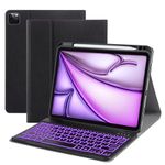 VOWUBO Keyboard Case for iPad Air 11 inch 6th (M2) & iPad Air 5th/4th Gen, iPad Pro 11 (1st/ 2nd/ 3rd 4th Gen) Case with Keyboard - Backlit Wireless Detachable, Pencil Holder, Flip Stand Cover Black