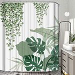 Falflor Greenery Showers Curtain Mould Proof Resistant Fabric Boho Shower Curtain with 12 Hooks for Bathroom (Green, 180x180cm)