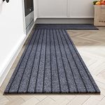 Long Kitchen Rugs, Anti Fatigue Kitchen Mat, 2pcs Washable Kitchen Floor Rug Set, Non Slip Waterproof Striped Kitchen Rug Runner for Kitchen Bedroom Bathroom,Grey,20" x 31"+ 20" x 71"