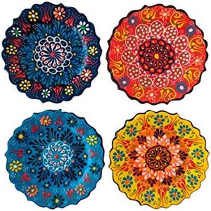 Ayennur Turkish Decorative Small Plates Set of 4-5.11" (13 cm) Multicolor Handmade Ceramic Ornament for Home&Office Wall Decors (Multi 1)