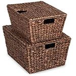 Best Choice Products Set of 2 XL Multipurpose Classic Water Hyacinth Chests Oversized Woven Tapered Storage Basket for Organization, Laundry, Decoration w/Attached Lid, Handle Holes