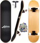 Bestclub Pro Complete Skateboards for Beginners Adults Teens Kids Girls Boys 31x8 Inch Skate Boards 7 Layer Canadian Maple Double Kick Deck Concave Longboards with 50pcs Random Stickers (Maple)