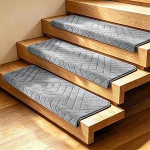 WELLBUY Stair Treads for Wooden Steps Indoor, 30" X 9.5" Non Slip Carpet Stair Treads, Peel and Stick Non-Slip Stair Runners for Kids Elders and Pet (Dark Gray, 14 PCS)