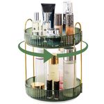 CESTATIVO Makeup Organiser for Vanity, 360° Rotating Bathroom Organiser Countertop, High-Capacity Skincare Organiser, Spinning Cosmetics Organiser for Vanity Dresser Bathroom (2 Tiers, Green)