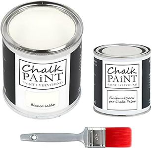 Chalk PAiNT PAINT EVERYTHING Blanco Caldo y acabado + pincel – Kit listo para pintar y proteger (750 ml de color + 250 ml acabado + pincel profesional 40)