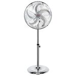 NETTA 16 Inch Metal Pedestal Floor Fan, Chrome Standing Fan With 5 Blades, Oscillating Function, 3 Speed Settings, Adjustable Height, Silent Operation, 50W