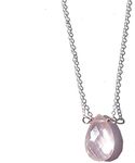 Joyfulmuze Natural Rose Quartz Necklace, Genuine Pink Chakra Energy Crystal, 925 Sterling Silver Chain, Faceted Pear shape Pendant, Minimalist Style Gemstone, Handmade Jewelry for Her, 18 Inches