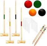 Croquet Set for 4 Player with 4 Pine Wooden Mallets, 4 Colored Ball, 2 Wickets, Stakes - Backyard Garden Game for Adults, Family & Friends