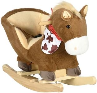 Qaba Baby Rocking Horse, Riding Horse, Plush Animal Rocker with Realistic Sound, Pedals for Ages 18-36 Months, Brown