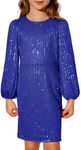 GRACE KARIN Girls Sparkly Sequin Formal Dress Long Sleeve Bodycon Fancy Party Dress,Royal Blue,5-6 Years