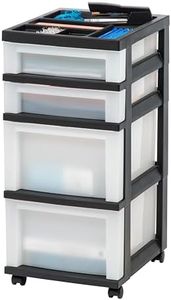 IRIS USA Craft Plastic Organizers and Storage, Rolling Storage Cart for Classroom Supplies, Storage Organizer for Art Supplies, Drawer Top Organizer for Small Parts, 4 Drawer, Black/Pearl