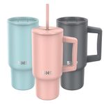 SHO XL Tumbler - Insulated Stainless Steel Reusable Water Bottle Iced Coffee Travel Mug with Handle, Straw Lid & Slider Lid - 900ml / 30 oz - Cold 24 Hours - Hot 12 Hours (Dusty Rose, 900ml)