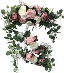 Wedding Arch Flowers,3Pcs Set White Rose Decorative Floral Swags, Artificial Greenery Eucalyptus Leaves Flower For Sheer Drapes, Wedding Chair, Arbor, Wedding Ceremony and Reception Arrangement