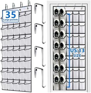 over the door shoe organizer,2025 upgraded,shoe organizer,35 Huge pockets,over door shoe organizer,Store size 13 shoes,shoe organizer,Strong material,hooks Suitable for various doors,White/black