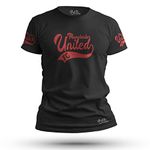 THE PRINT PLATTER Man United Baseball Style Black Cotton T-Shirt with Digital Print | MUFC Round Neck Regular Fit Half Sleeve Black Tshirt | T-V13 (Small)