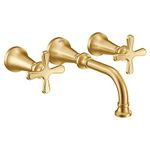 Moen TS44105BG Colinet Traditional Cross Handle Wall Mount Bathroom Tap Faucet Trim, Valve Required, Brushed Gold