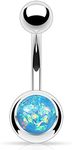 FIFTH CUE 14G Opal Glitter Set 316L Surgical Steel Belly Button Ring (Synthetic Opal) (Aqua)