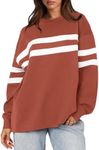 WIHOLL Plus Size Tops for Women Long Sleeve Striped Shirts Crewneck Sweatshirt Trendy Hoodies Fall Clothes Red Brown XL