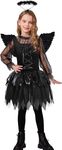 SIZGAROOT Fallen Angel Costume Girls Halloween Dark Black Angel Costume for Kids with Halo and Wings