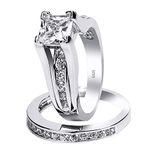 925 Sterling Silver Cubic Zirconia Princess Shape Women's Wedding Engagement Bridal Ring Set