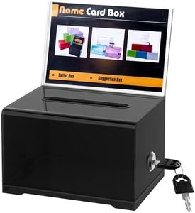 Cokvok Acrylic Donation Box with Lock and Sign Holder, Black Suggestion Box, Secure and Safe Tip Jars, Raffling Box, Ballot Box, 6.2x4.7x4 inch