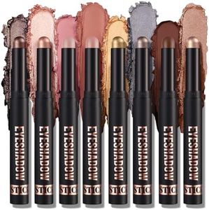 Lot de 8 bâtons d'ombre à paupières mats et crèmes, très pigmentés, à paillettes, doux, crémeux et doux, ombre à paupières durable (B)