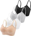 Omisy 4 Pieces V Neck Padded Bralette Cami Bra Wireless Tank Top Bra Sports Bra with Adjustable Straps, Black, White, Nude, Grey, Large