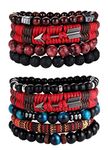 Morfetto 9Pcs Braided Leather Bracelets for Men Women Wrap Lava Rock Beads Bracelet Woven Ethnic Tribal Rope Wristbands Bracelets Set Adjustable