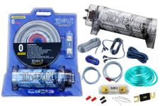 Absolute USA KITCAP0GASI 4.0 Farad Power Capacitor 0 Gauge Car Amplifier Installation Wiring Complete Kit (Silver)
