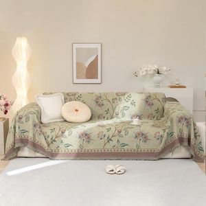EAVD Boho Green Jacquard Sofa Covers for 2 Cushion Couch Vintage Garden Floral Couch Cover Sectional Sofa Cover Reversible Chenille Couch Cover Blanket Farmhouse Style Sofa Cover Washable