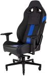 Corsair T2 Road Warrior - Faux Leather Gaming Chair, Easy Assembly, Ergonomic Swivel, Adjustable Height & 4D Armrests, Lumbar Support, Comfortable Wide Seat with High Recliner - Black/Blue