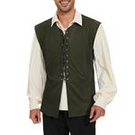 Century Star Mens Pirate Vest Renaissance Costume Men Medieval Viking Gothic Steampunk Sleeveless Halloween Costume, Army Green, Medium