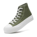 suenaxe Womens Platform Sneakers Fashion High Top Canvas Shoes Lace Up White Black Casual Walking Tennis Shoes for Women Olive