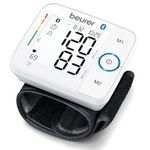 Beurer BC54 Wrist Blood Pressure Monitor with Bluetooth, Irregular Heartbeat Detector, Risk Indicator, Accurate Large Display, and Travel Case, Wrist Cuff up to 120 Memory Sets, White
