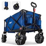 PORTAL Folding Beach Trolley Festival Camping Trolley Cart with All Terrain Big Wheels Heavy Duty Garden Trolley with Quick-release Wide Wheels Collapsible Pull along Wagon Trailer Supports 110kg