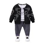 Bold N Elegant Fun Cartoon Bear Kids T-shirt with Jacket & Jogger Pants 3 piece Winter Clothing Set for Infant Toddler Baby Boys Girls (Black, 2-3 Years)