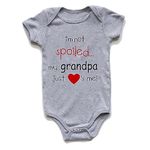 I'm Not Spoiled My Grandpa Just Loves Me Infant Baby Boy Girl Romper Bodysuit Short Sleeve Clothes as Novelty Gift (Grey-1, 3-6 months)