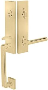 Emtek Contemporary Davos Style Single Cylinder Tubular Entry Set 4818 with Right Hand Stuttgard Lever in Satin Brass, 2 Backset Sizes Included 2-3/8 in. and 2-3/4 in