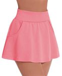 Betaven Mini Skirt for Women Cotton Tennis Skirt with Shorts Pockets High Waisted Casual Golf Skorts,Pink,Medium