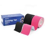 AUPCON Uncut Kinesiology Tape Waterproof Strength Hypoallergenic Sensitive Athletic Sports Tape Kinetics Recovery Therapy Synthetic for Ankle,Elbow,Muscles, Knee & Shoulder (2Rolls black & pink)